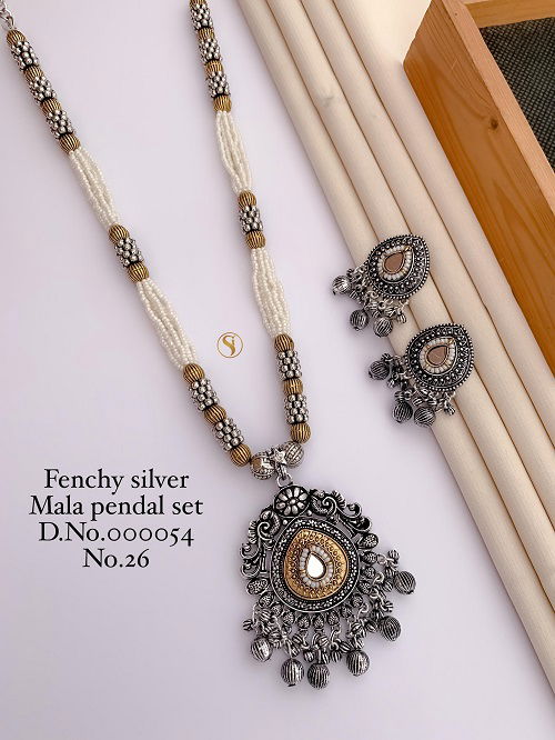 Fancy Navratri Special Oxidized Silver Mala Pendant Set Wholesale Shop In Surat
